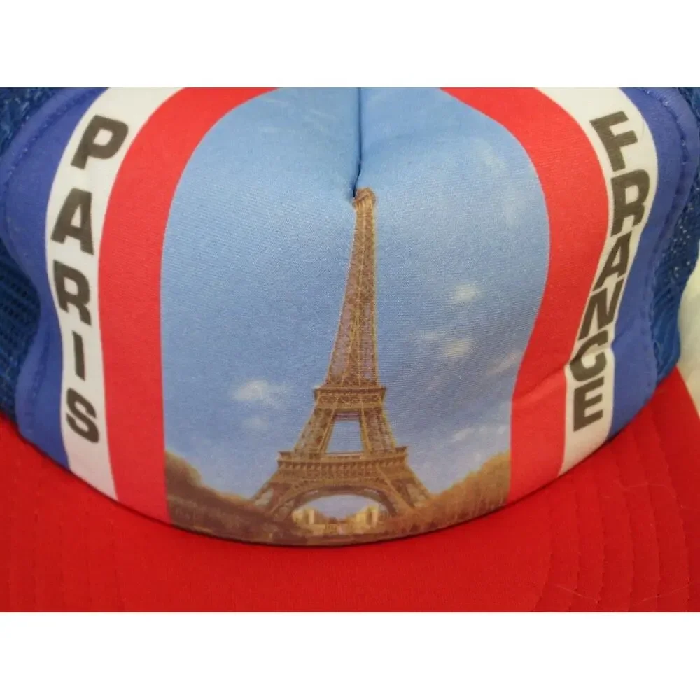 Vintage PARIS FRANCE EIFFEL TOWER Snapback Trucker Mesh Foam Hat EURO CAP